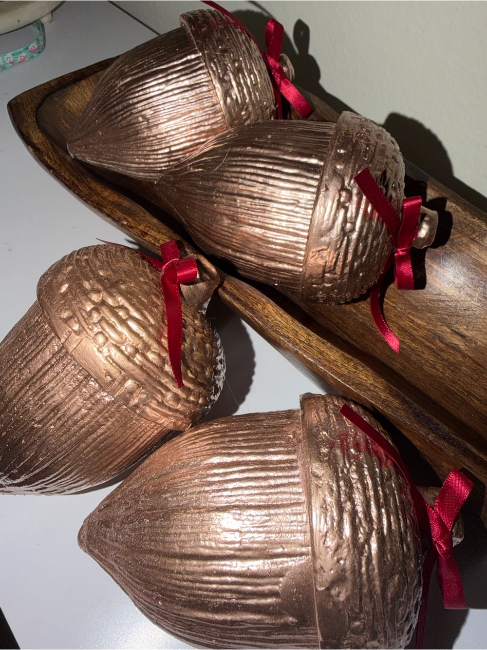 Set 4 Decorative Metallic Acorn Accent .Bronze Finish. 5.4 inches
